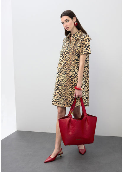 LS2616134 Animal Print Shirt Dress فستان قميص بنقشة الحيوانات - Brown Loft