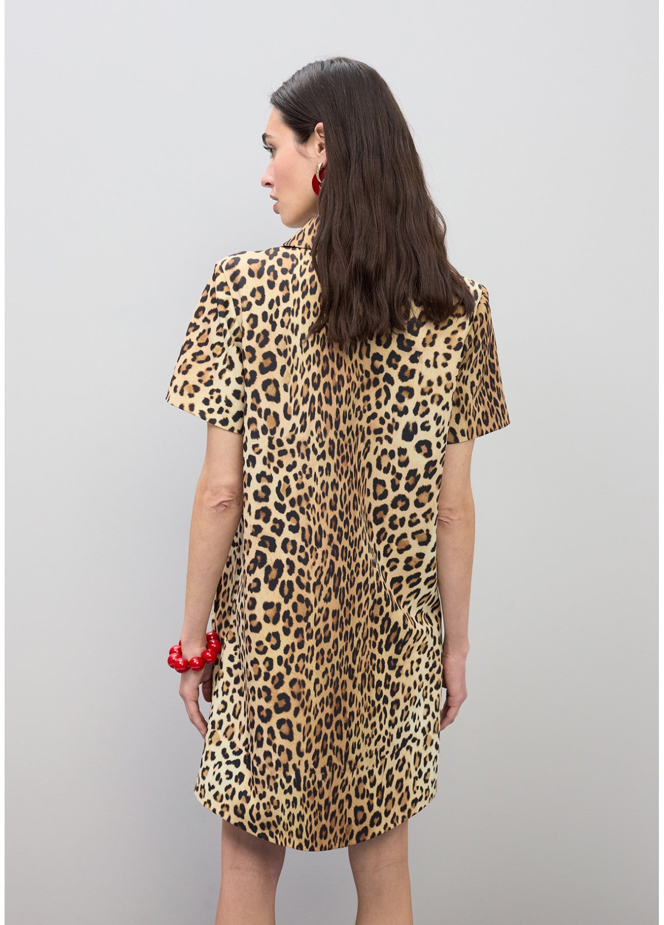 LS2616134 Animal Print Shirt Dress فستان قميص بنقشة الحيوانات - Brown Loft