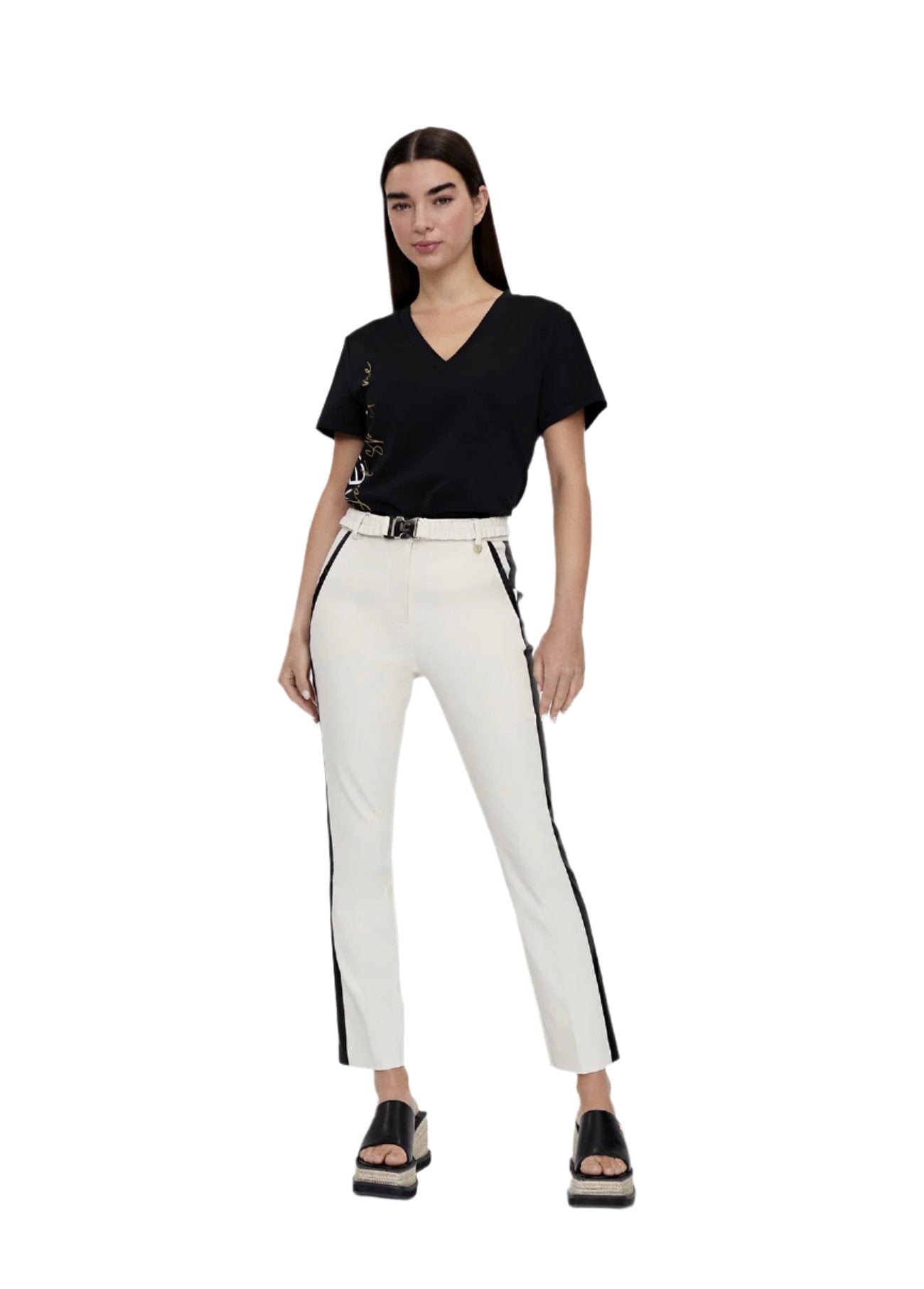 Pants with Faux Leather Stripe - LS2414018 - Brown Loft