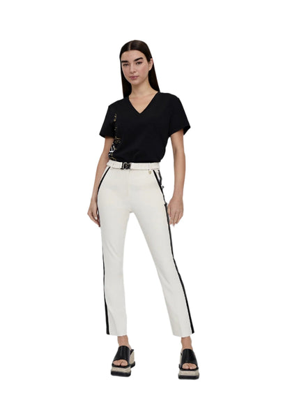 Pants with Faux Leather Stripe - LS2414018 - Brown Loft