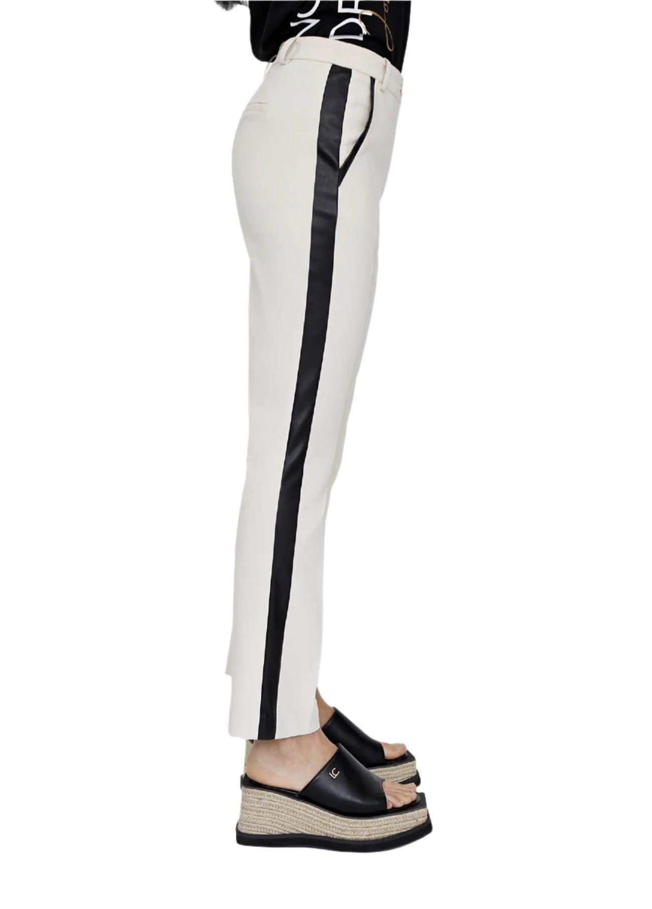 Pants with Faux Leather Stripe - LS2414018 - Brown Loft