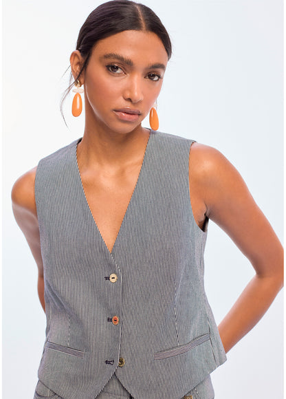LS2602019 Striped Vest سترة مخططة - Brown Loft