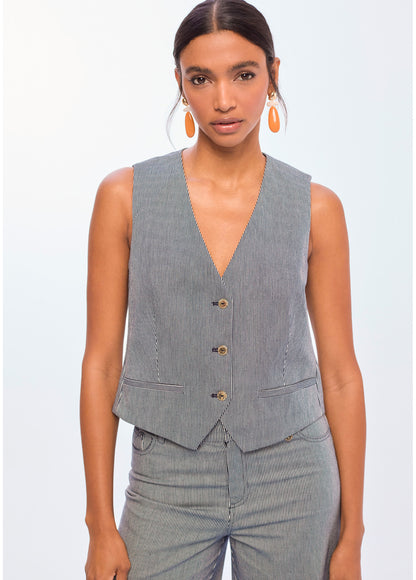 LS2602019 Striped Vest سترة مخططة - Brown Loft