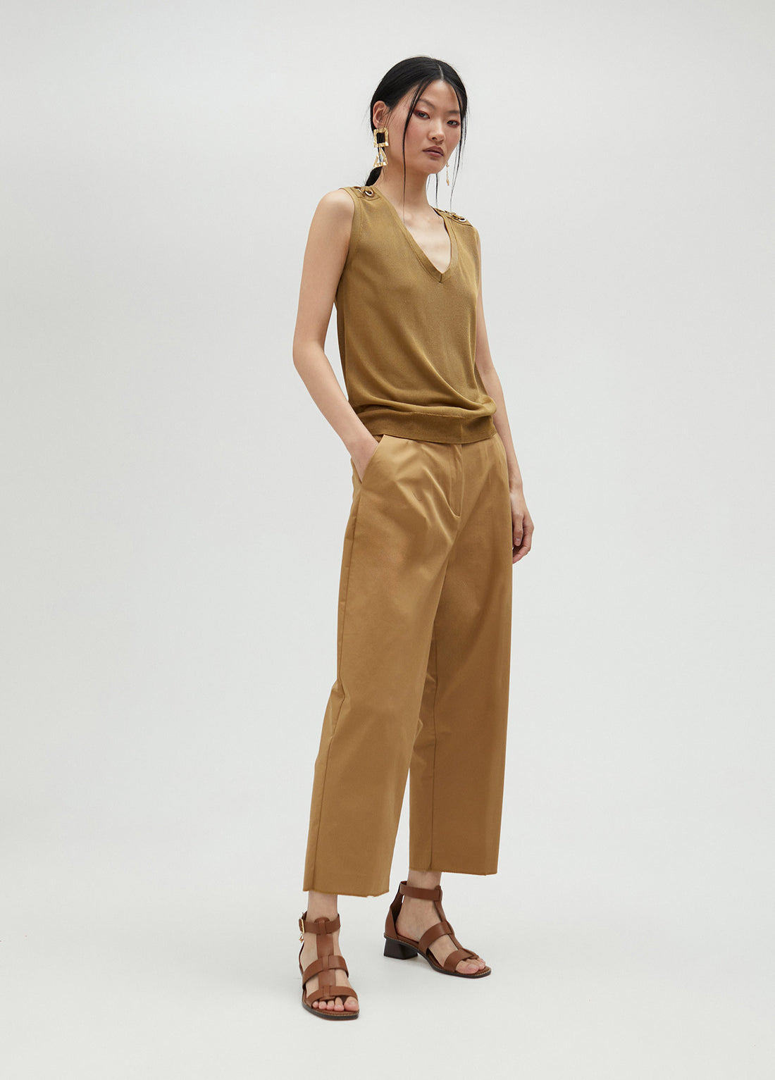 MS2514018 Cropped Tailored Pants - Brown Loft