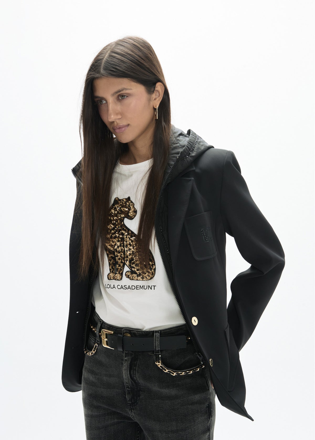 LF2602011 Buttoned Collared Hooded Jacket