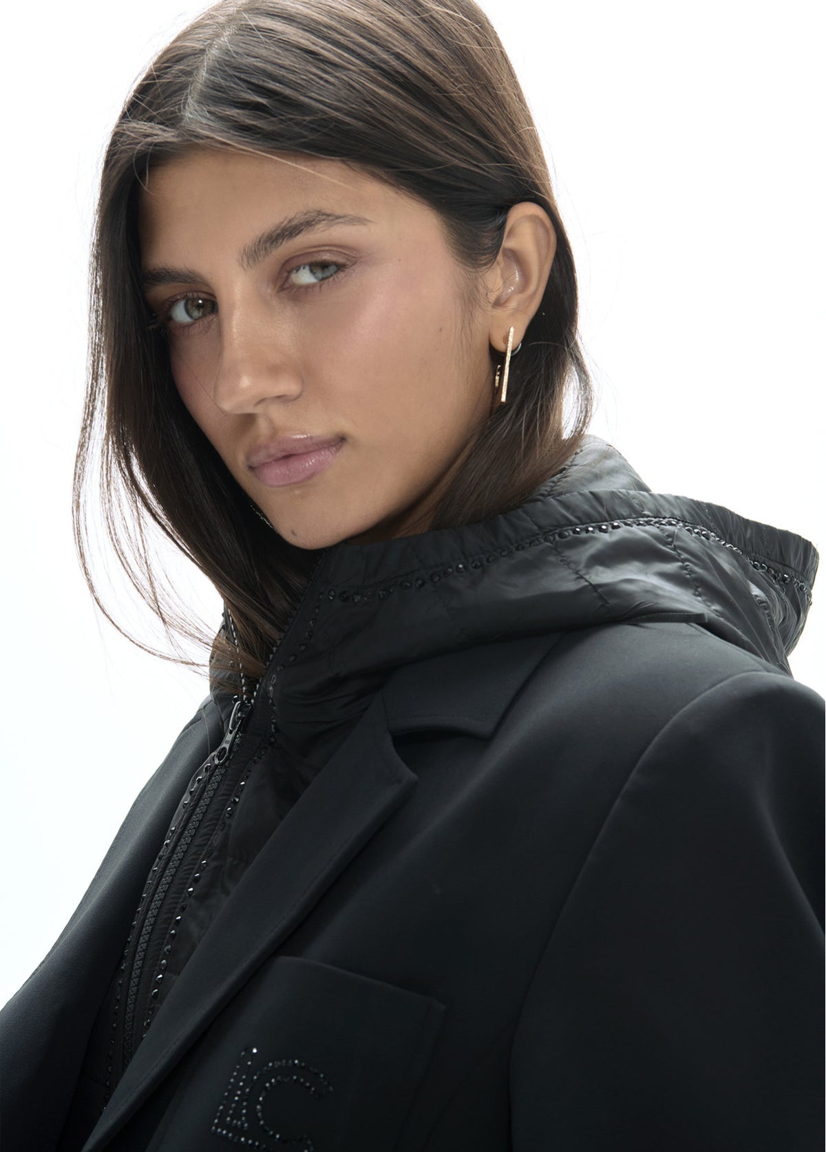LF2602011 Buttoned Collared Hooded Jacket