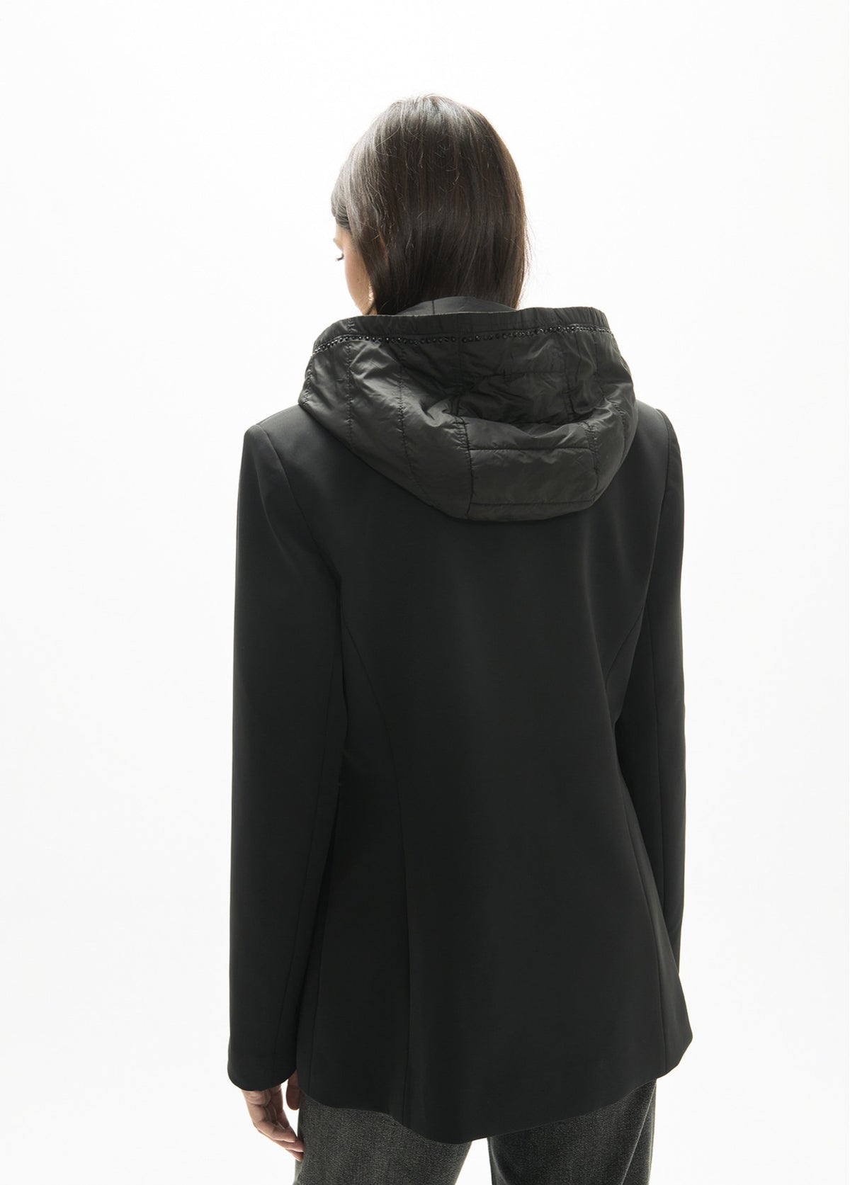 LF2602011 Buttoned Collared Hooded Jacket