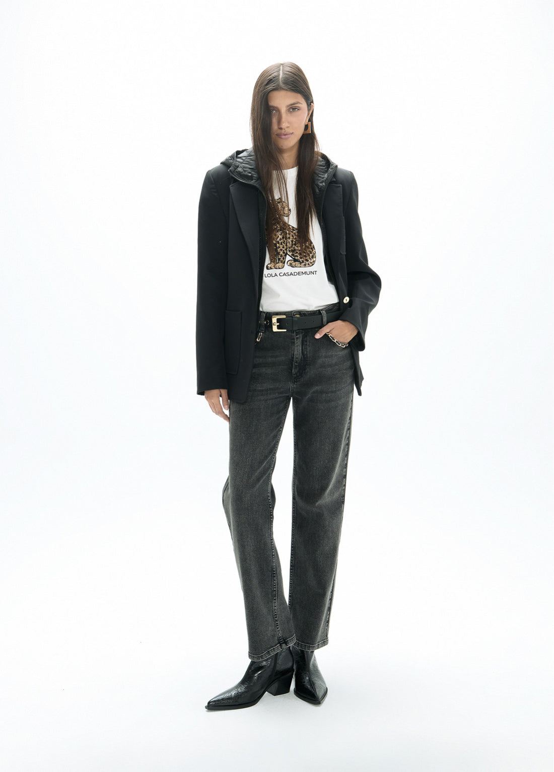 LF2602011 Buttoned Collared Hooded Jacket