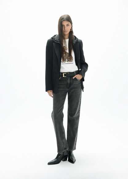 LF2602011 Buttoned Collared Hooded Jacket