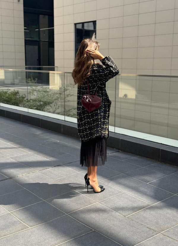 MF2401006 (Oversized Check Shimmery Coat) المتضخم تحقق معطف لامع