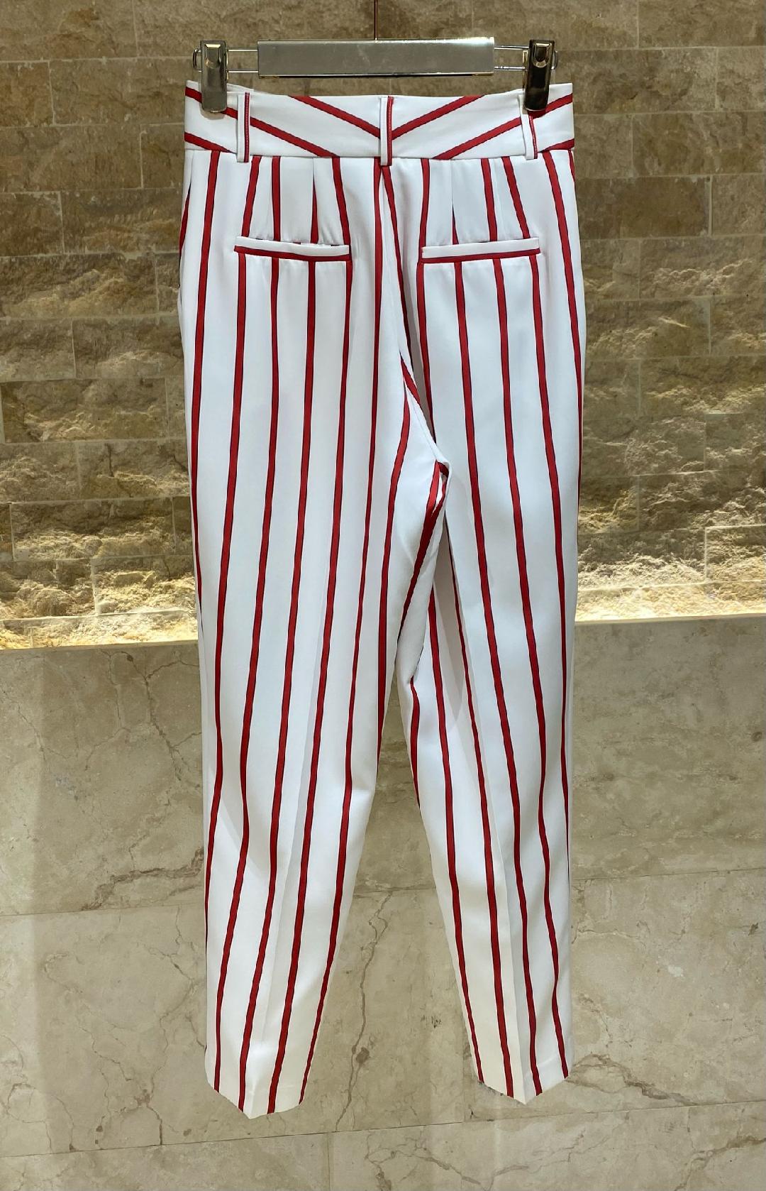 53-5145 Zippered Two Buttoned Slim Cut Red Striped Pants - Brown Loft