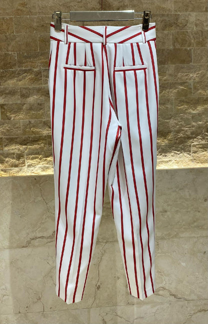 53-5145 Zippered Two Buttoned Slim Cut Red Striped Pants - Brown Loft