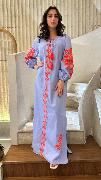 Long Kaftan Dress - AWSS-187 - Brown Loft