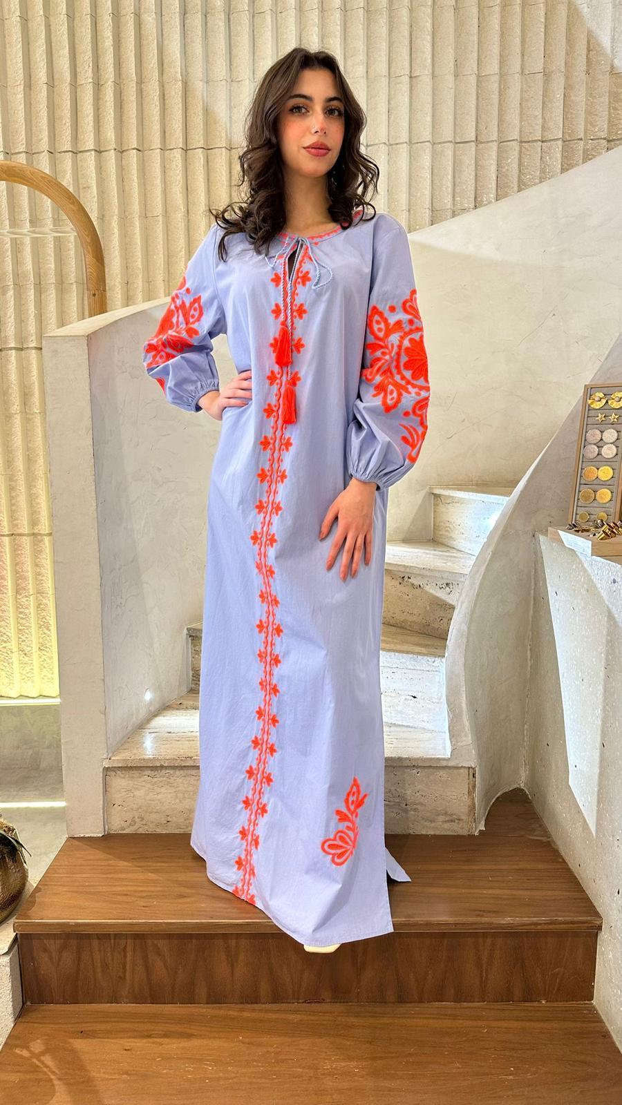 Long Kaftan Dress - AWSS-187 - Brown Loft