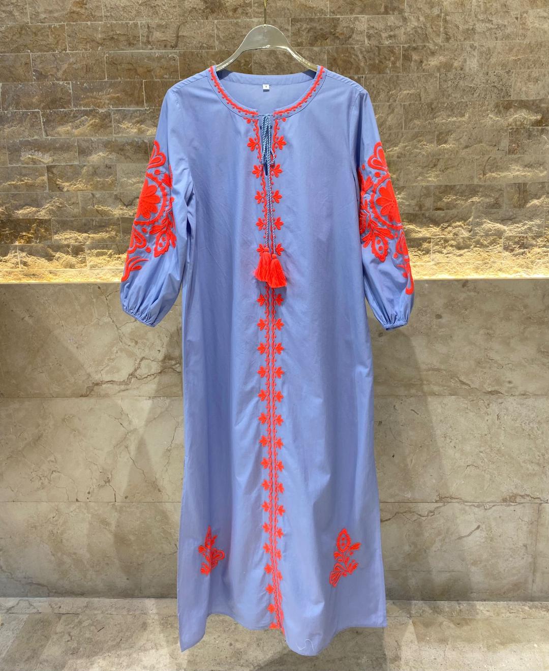 Long Kaftan Dress - AWSS-187 - Brown Loft