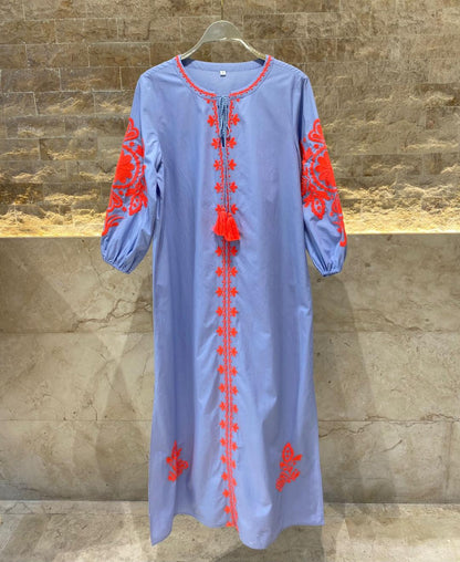 Long Kaftan Dress - AWSS-187 - Brown Loft