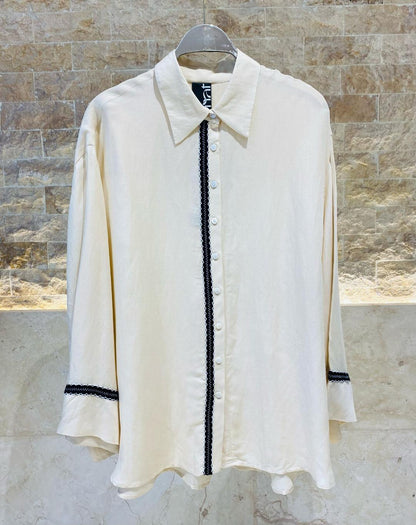 Oversized Linen Long Back Shirt - 8301.3015 - Brown Loft