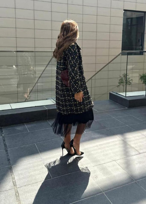 MF2401006 (Oversized Check Shimmery Coat) المتضخم تحقق معطف لامع