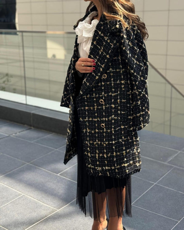 MF2401006 (Oversized Check Shimmery Coat) المتضخم تحقق معطف لامع