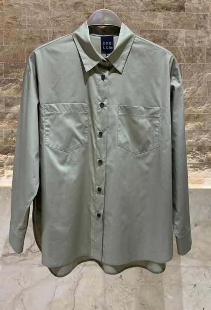 53-7052 قميص طويل الحجم بياقة بأزرار طويلة - Brown Loft