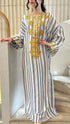 Striped Embroidered Long Kaftan - AWS2-857/25 - Brown Loft