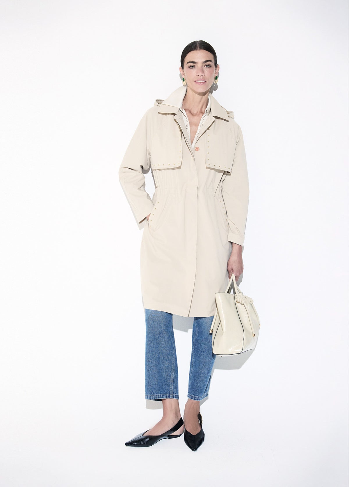 LF2601005 Placket Buttoned Collared Trench Coat