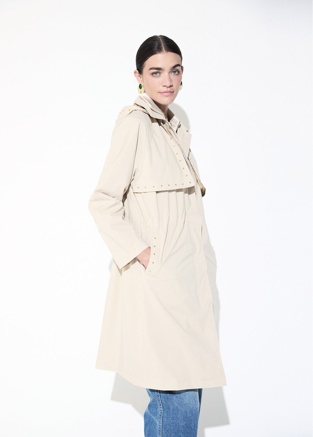 LF2601005 Placket Buttoned Collared Trench Coat