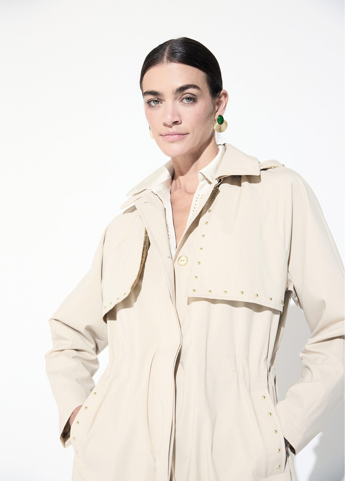 LF2601005 Placket Buttoned Collared Trench Coat