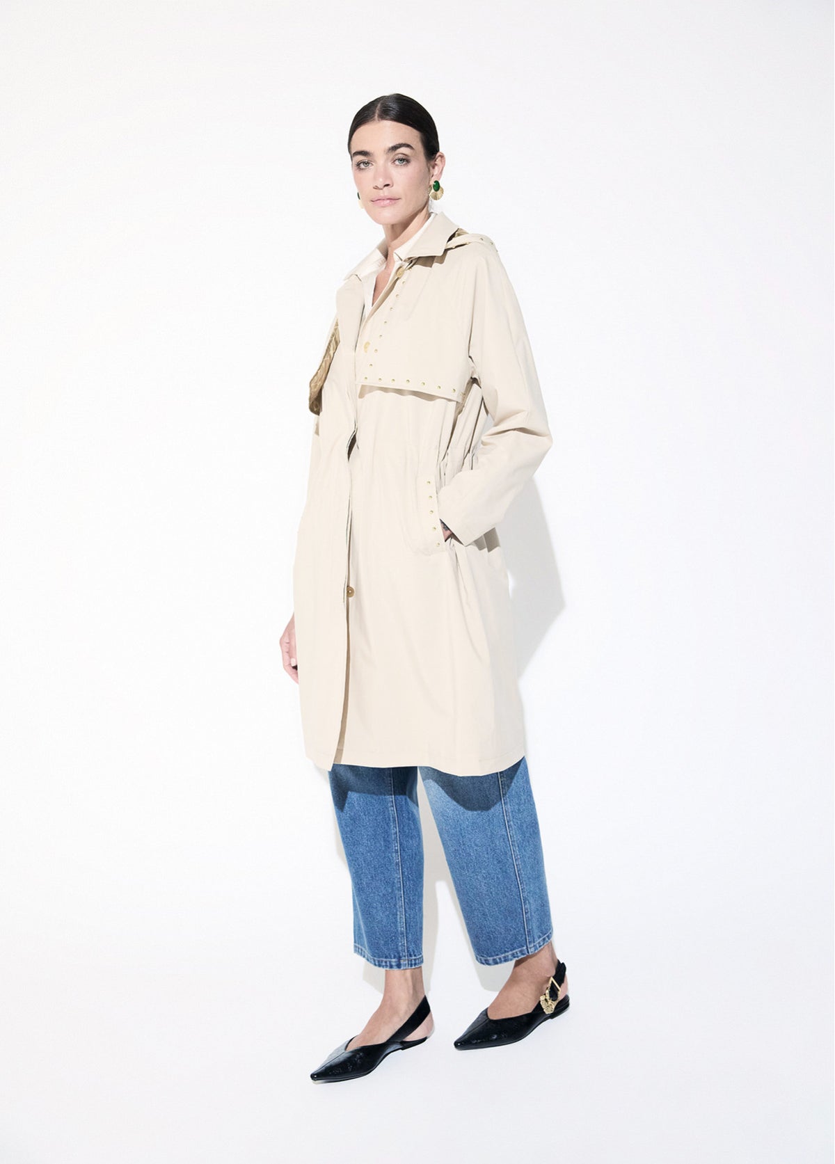 LF2601005 Placket Buttoned Collared Trench Coat