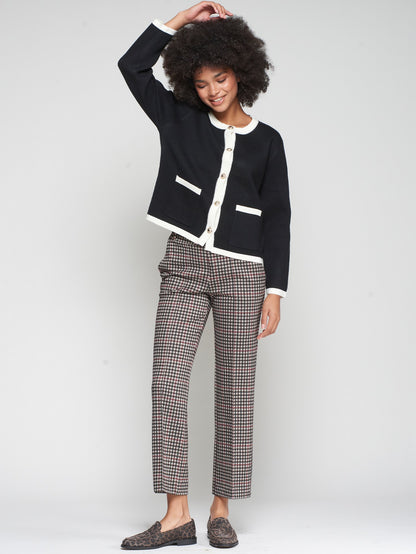 32698 Houndstooth Pattern Straight Leg Pants - Brown Loft