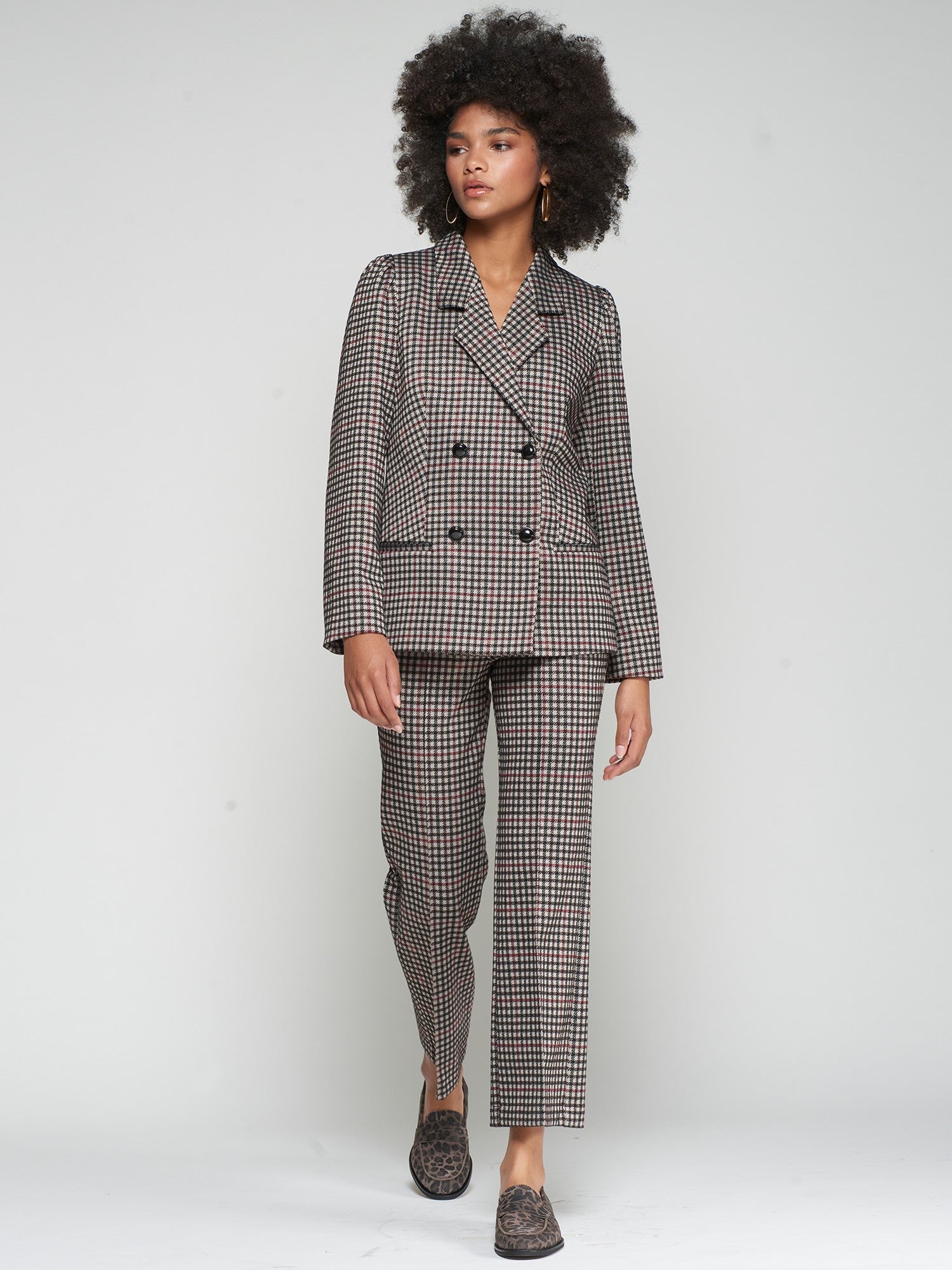 32698 Houndstooth Pattern Straight Leg Pants - Brown Loft