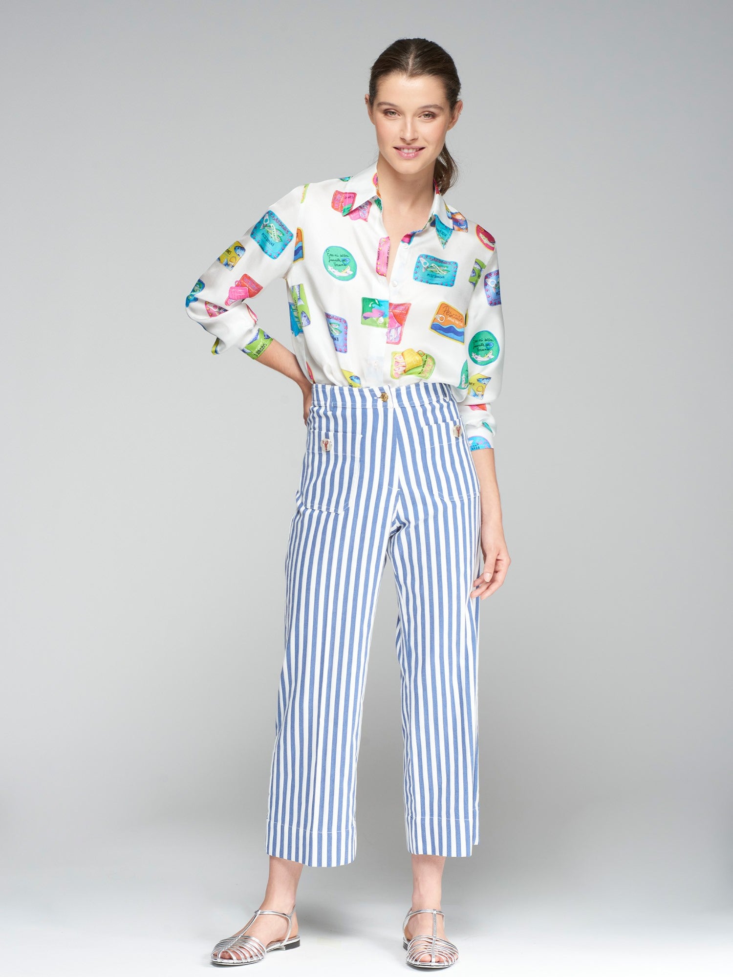 32475 Buttoned Zippered Straight Cut Striped Pants - Brown Loft