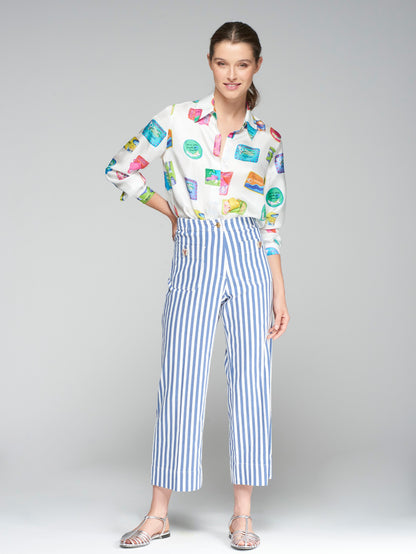 32475 Buttoned Zippered Straight Cut Striped Pants - Brown Loft