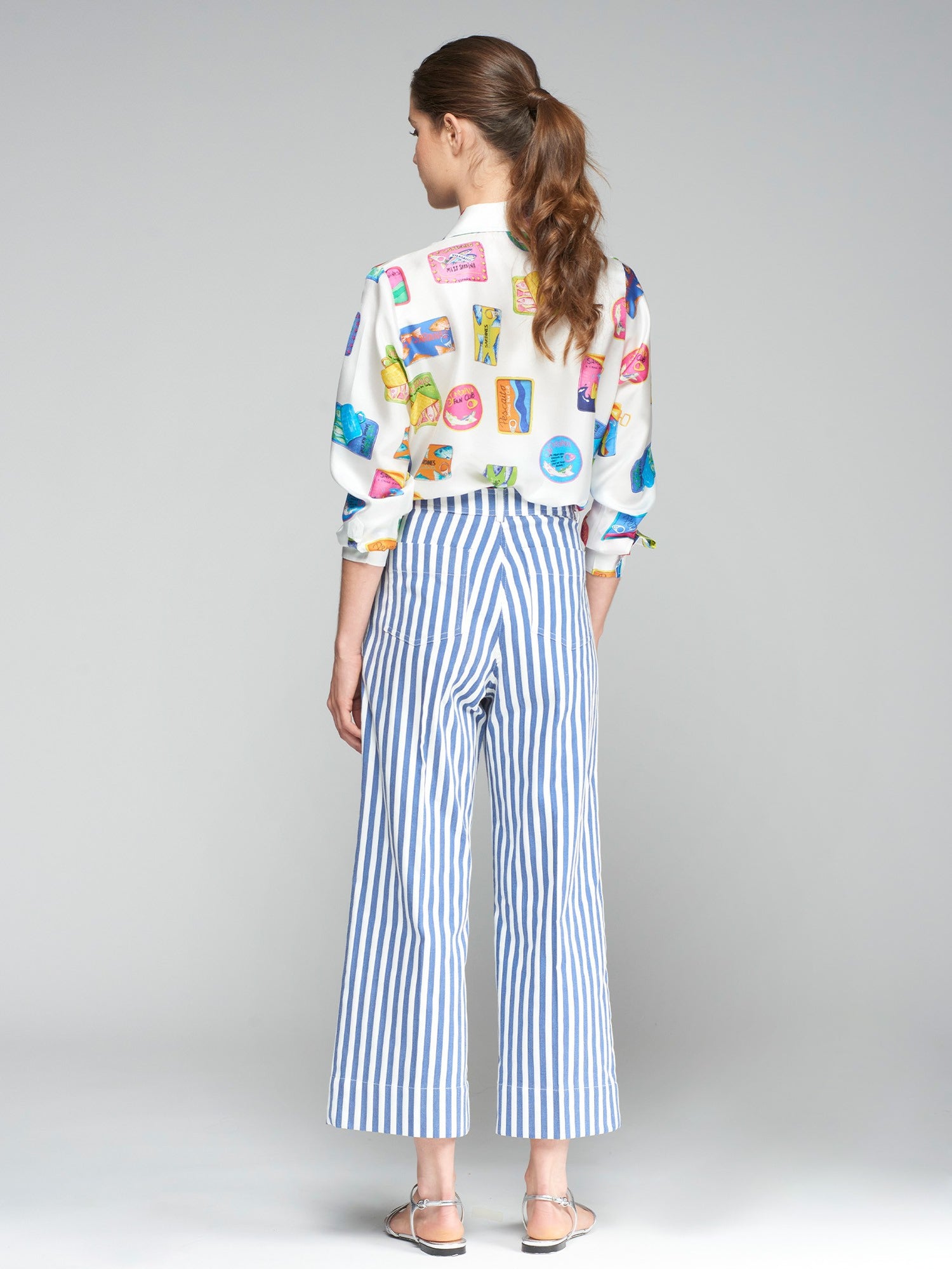 32475 Buttoned Zippered Straight Cut Striped Pants - Brown Loft