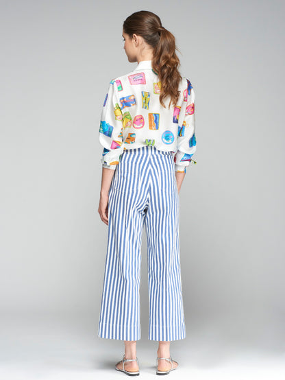 32475 Buttoned Zippered Straight Cut Striped Pants - Brown Loft