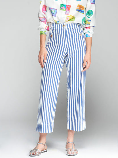 32475 Buttoned Zippered Straight Cut Striped Pants - Brown Loft