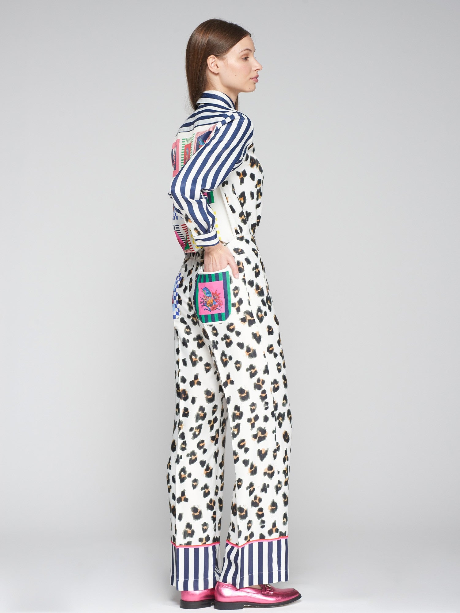 Leopard Print Satin Pants - 32472 - Brown Loft