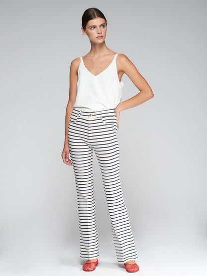 Navy Striped Flared Knit Pants - Brown Loft