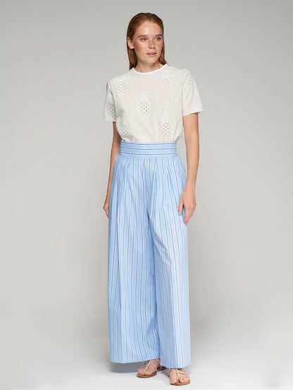 Blue Striped Cotton Palazzo Pants - Brown Loft