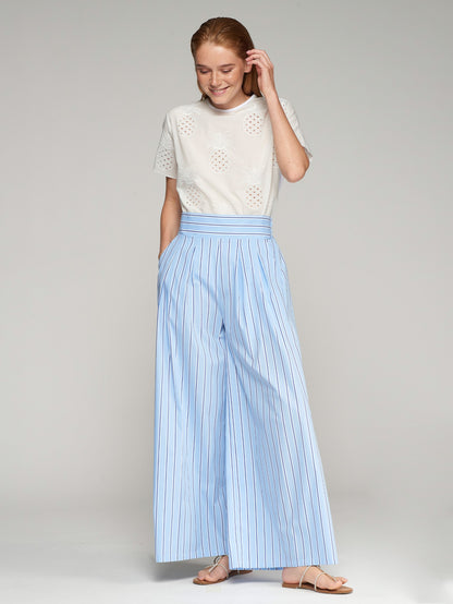 Blue Striped Cotton Palazzo Pants - Brown Loft