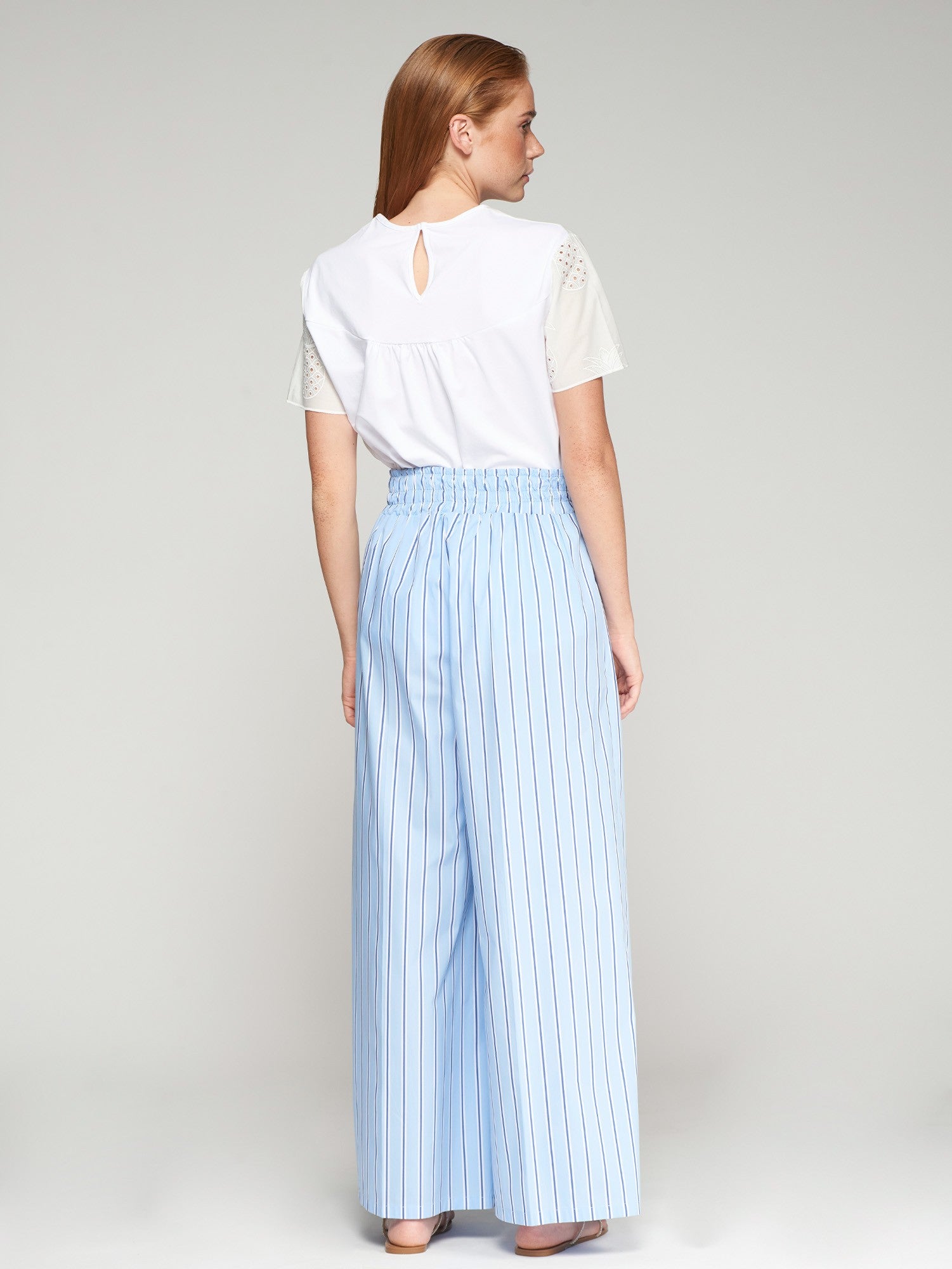 Blue Striped Cotton Palazzo Pants - Brown Loft