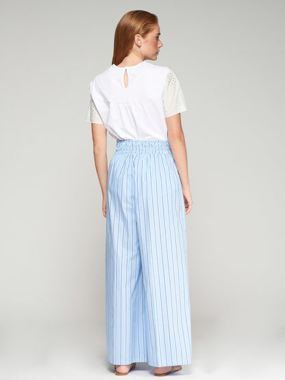 Blue Striped Cotton Palazzo Pants - Brown Loft