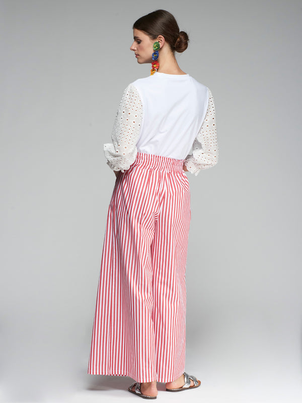 Red/White Striped Cotton Palazzo Pants