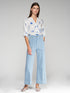 32118 Buttoned Zippered Blue Striped Denim Pants - Brown Loft
