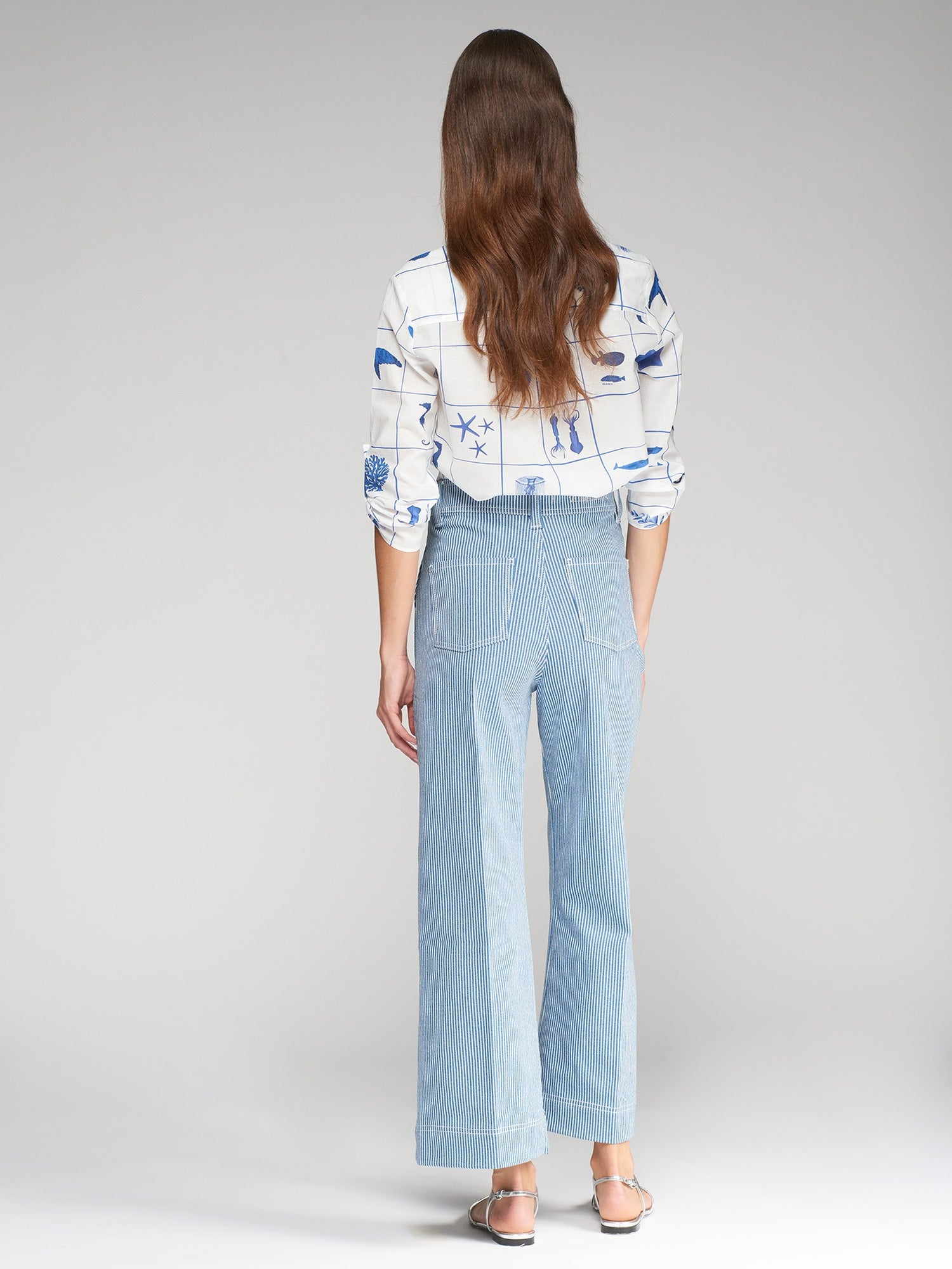 32118 Buttoned Zippered Blue Striped Denim Pants - Brown Loft