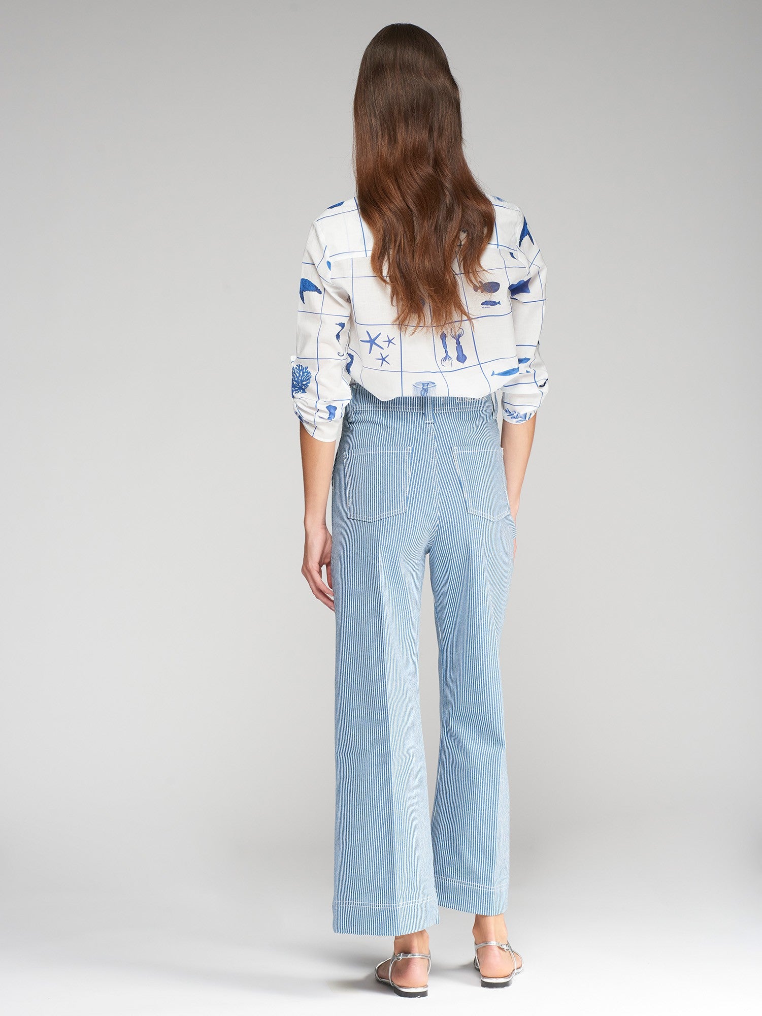 32118 Buttoned Zippered Blue Striped Denim Pants - Brown Loft