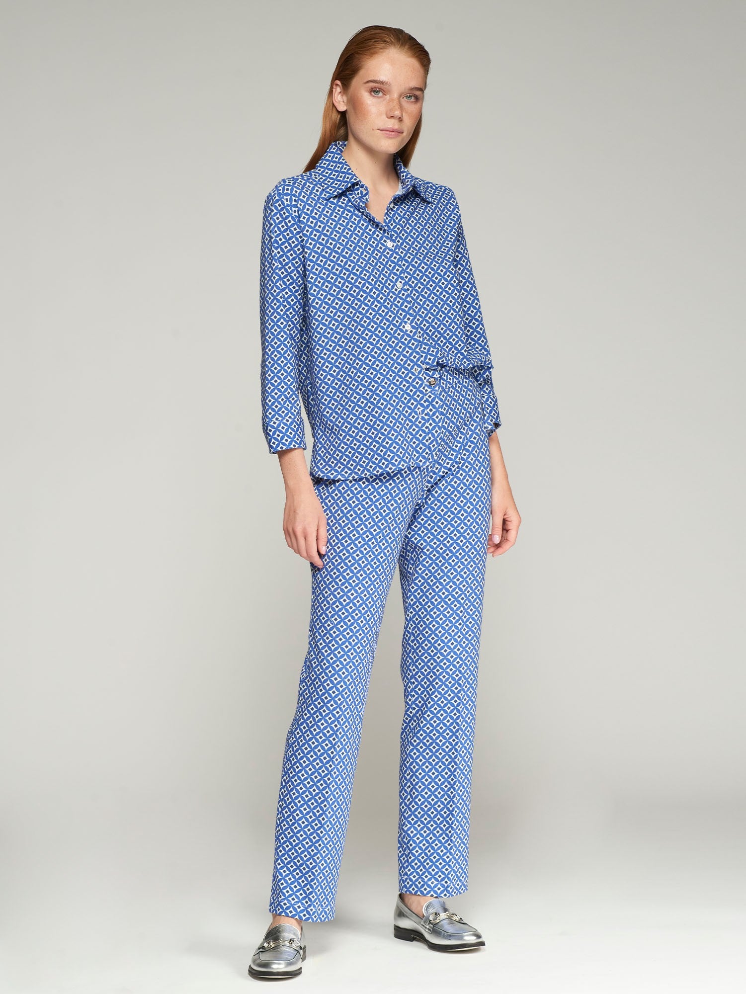 32251 Geometric Print Straight Cut Pants - Brown Loft