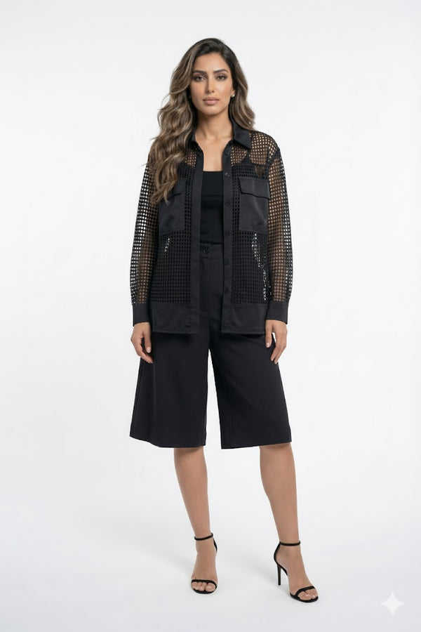 53-1027  Fishnet Long Bomber Jacket جاكيت بومبر طويل من قماش شبكي