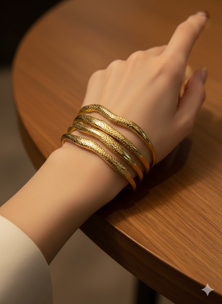 BRA2125050 Multi Layered Waves Open Cuff Bracelet - Brown Loft