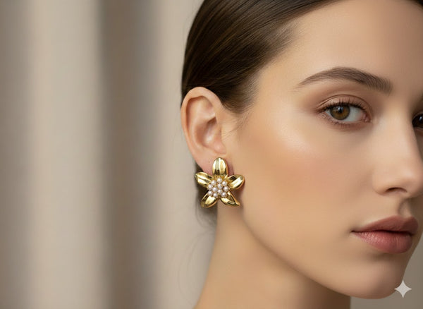 B02125049 Petal Earrings with Mini Pearls أقراط بتلات مرصعة باللؤلؤ الصغير